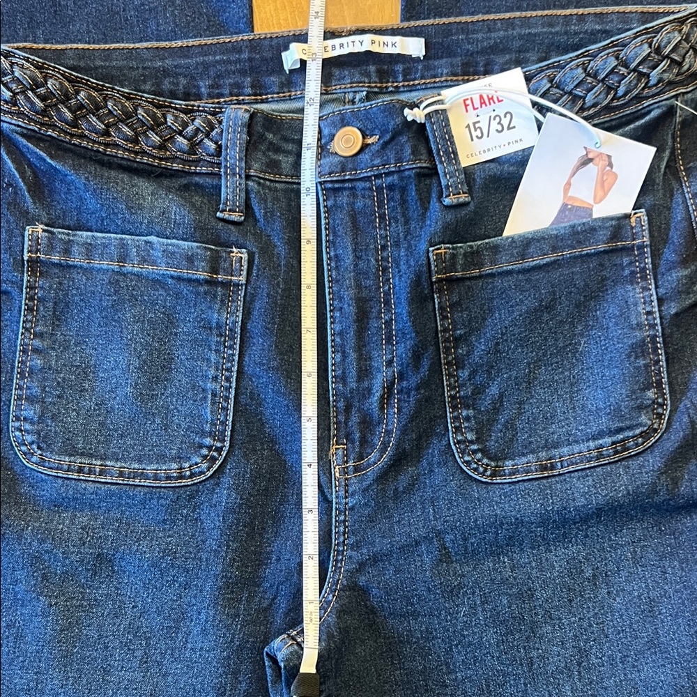 Celebrity Pink Dark Blue Denim Jeans with Braided Waist - Picture 4 of 5